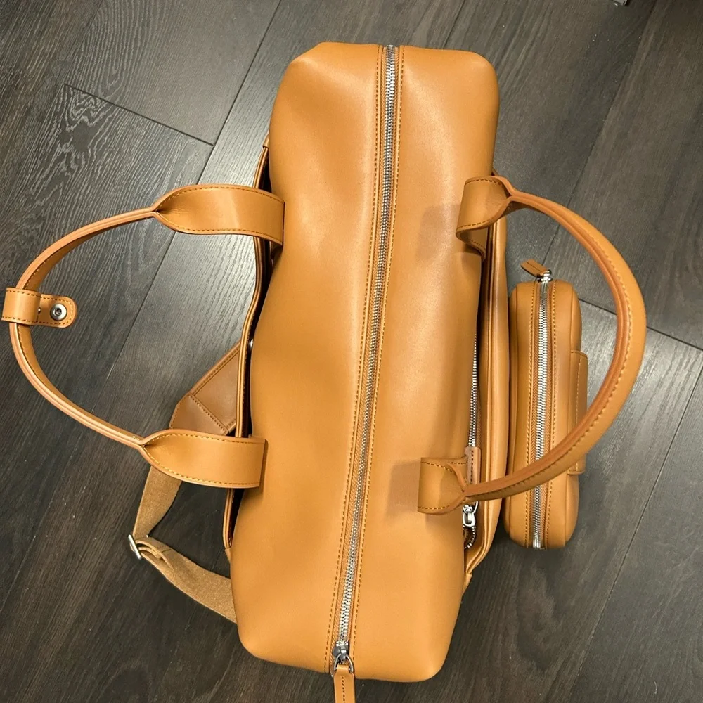Elegant Tan Vegan Leather Laptop Tech and Travel Metro Duffle Bag